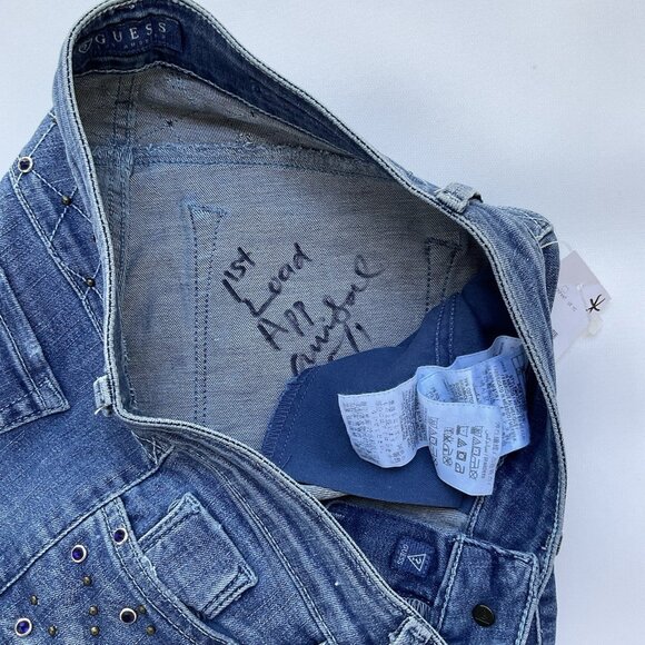 Guess Women’s Brittney Skinny Ankle Jeans Studded Distressed Blue Denim Size 28 - Picture 10 of 16